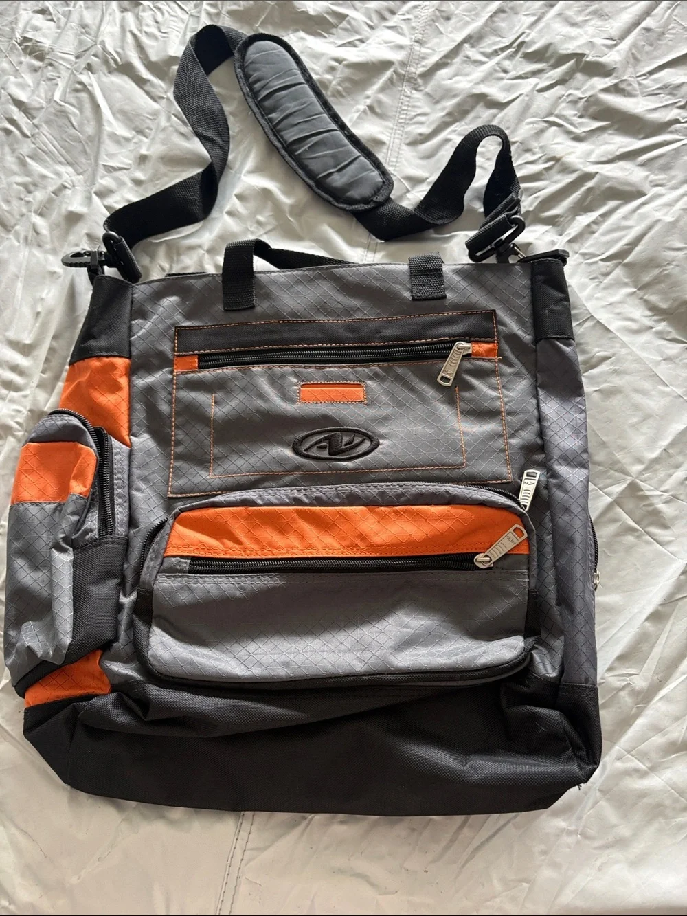 Gray and Orange Men's Messenger Bag with Multiple Pockets